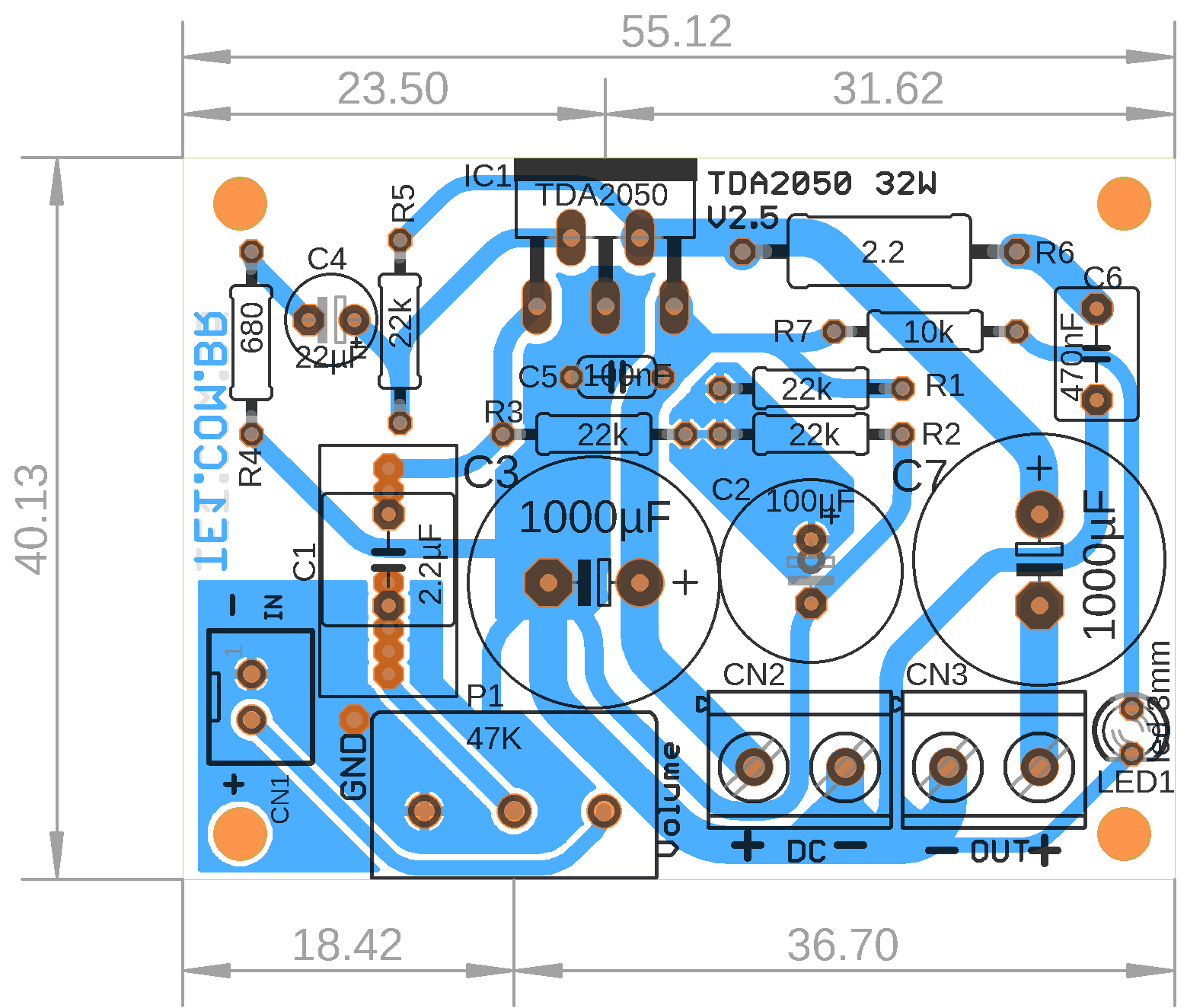 amplificador-tda 2050-layout Printed circuit board layout ...