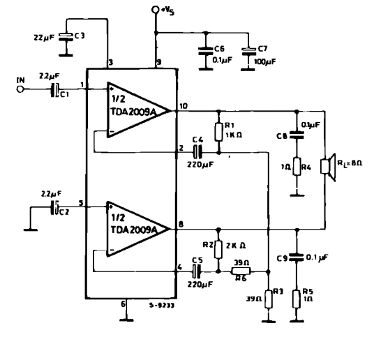 circuit power audio amplifier 18 w RMS bridge TDA2009 | Xtronic