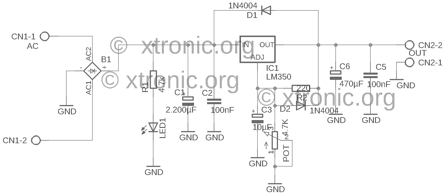 Adjustable Voltage Regulator Schematic - Xtronic.org