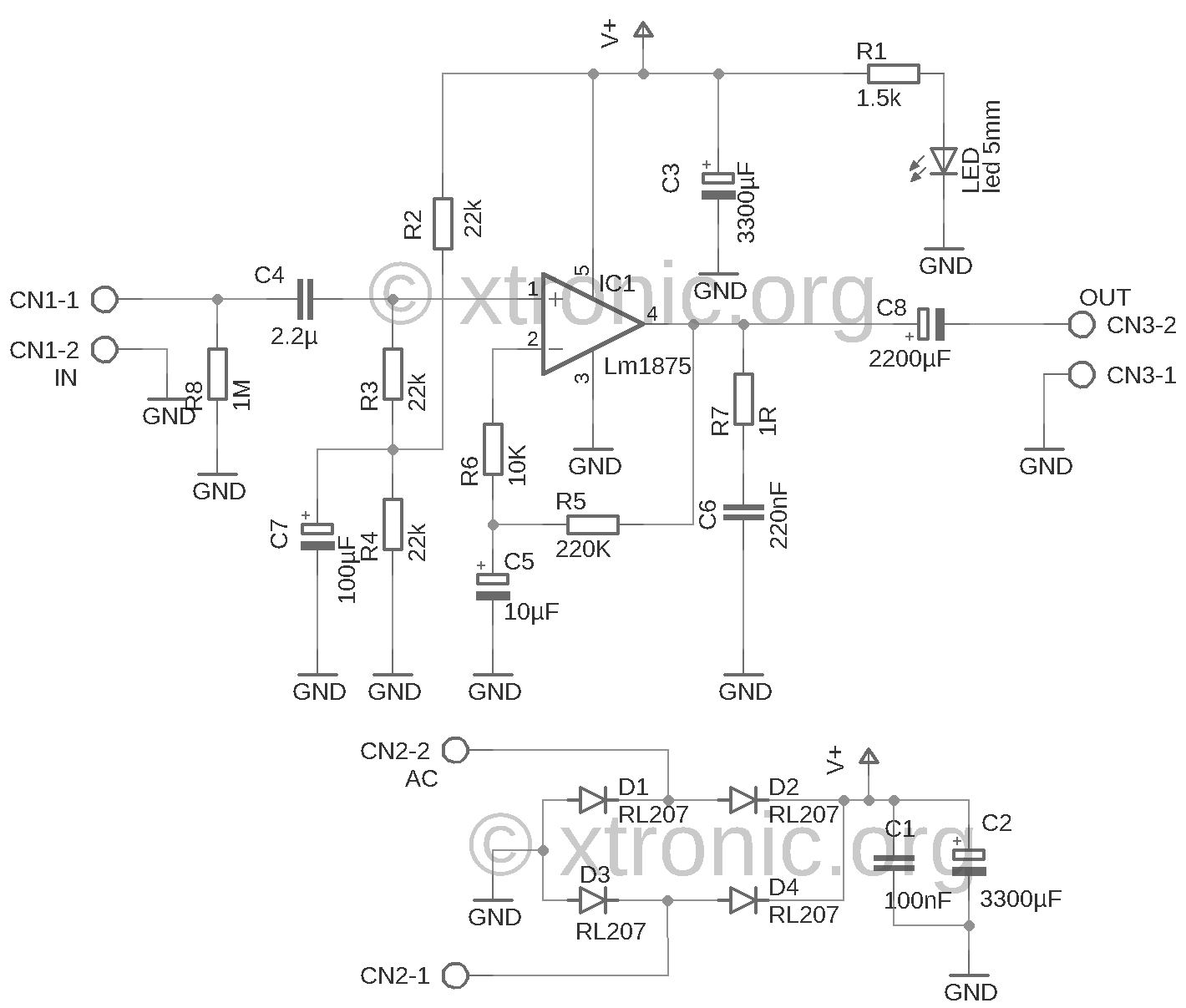 Circuit of power audio amplifier lm1875 20W