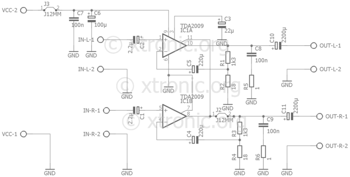 Stereo Power Audio Amplifier Circuit Tda2009 10 10 Watts Xtronic Org