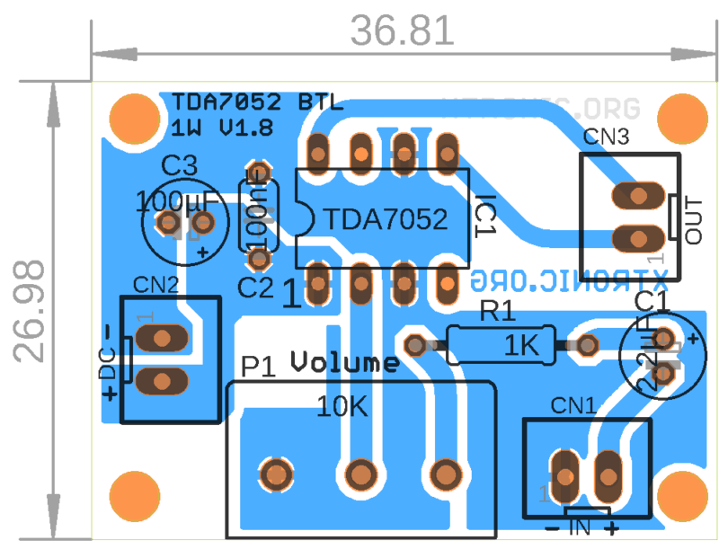 Printed Circuit Board Pcb Component View Tda7052 Amplifier Circuit Tda7052A Btl Schematic