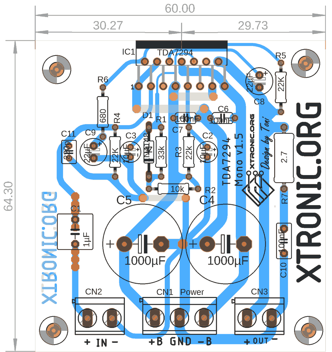 Circuit power amplifier IC TDA7294 with PCB - 80 W RMS - Xtronic