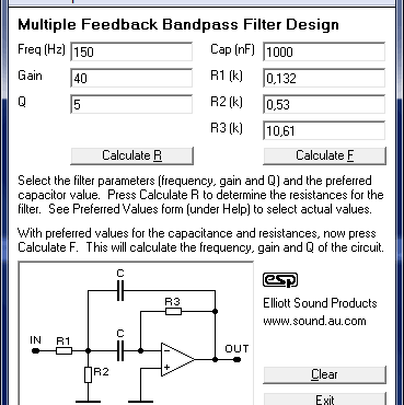 Download Mfb-Filter Free Bandpass Filter Calculator, Multiple Feedback Bandpass Filter Design.