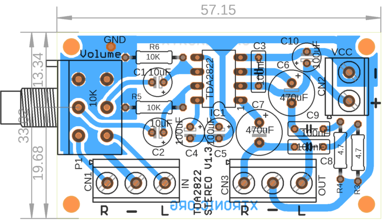 Printed Circuit Board Pcb Component View Tda2822 Amplifier Circuit Diagram Stereo 2X 1W