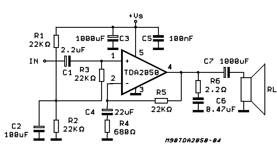Circuit 32w Hi-fi Audio Power Amplifier - TDA2050 - Xtronic