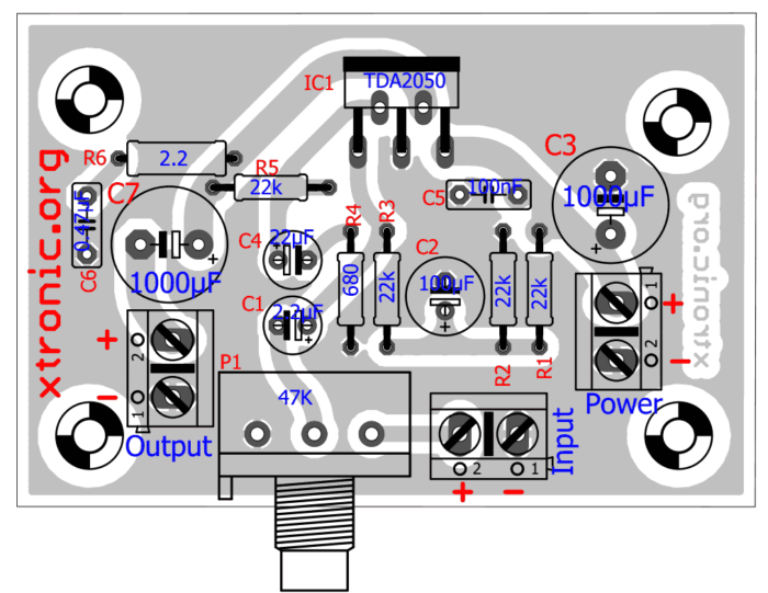 Circuit 32w hi-fi audio power amplifier - TDA2050 - Xtronic