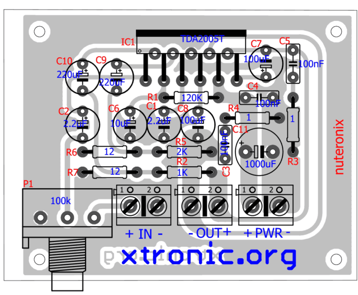 TDA2005 - Circuit power amplifier 20w Bridge amplifier for car - Xtronic