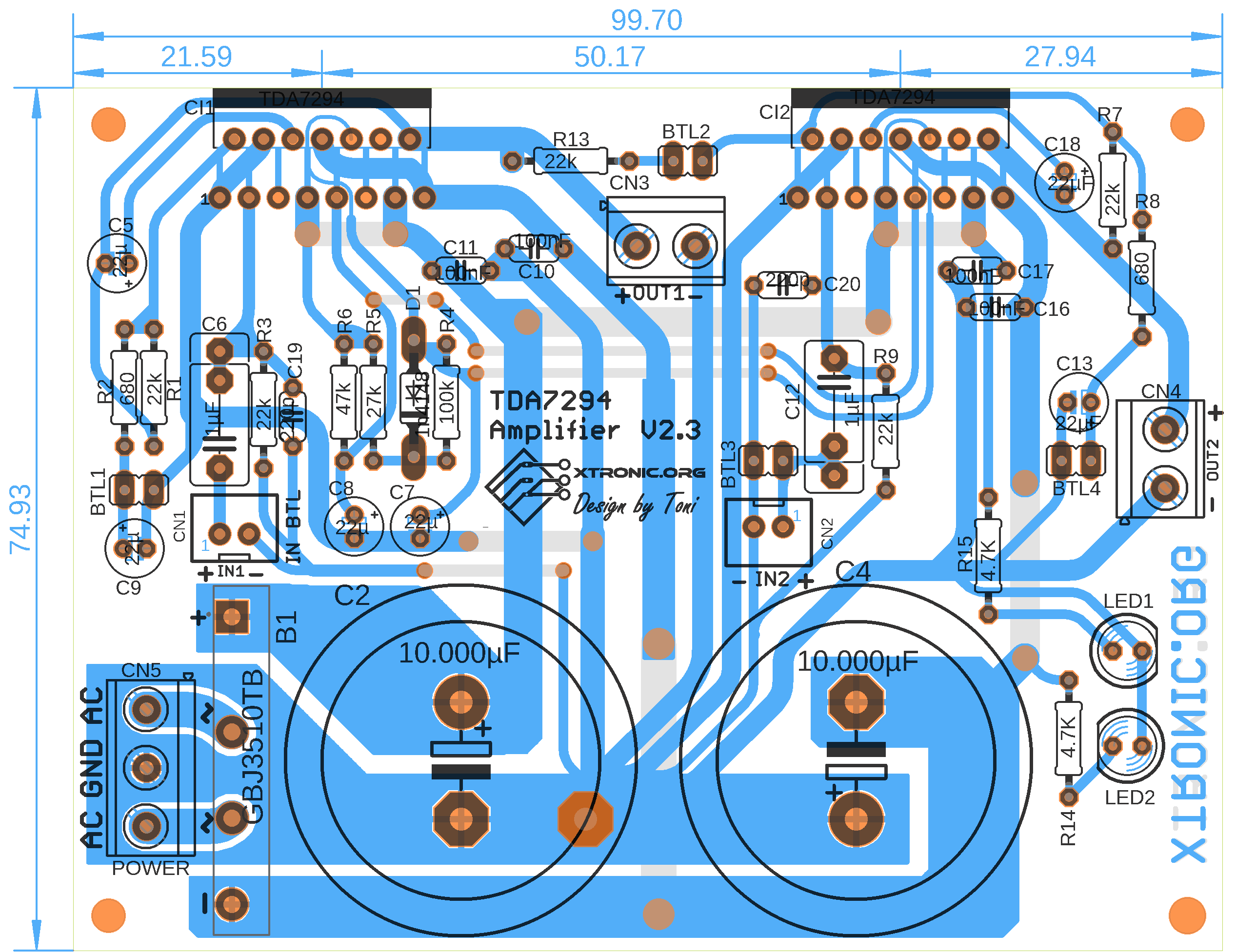 Circuit Dynamic Power Amplifier With TDA7294 - Bridge 180W Or Stereo ...