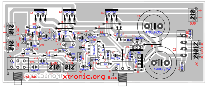 Circuit Power audio Amplifier with TDA2030 2.1 - 3 x 18  