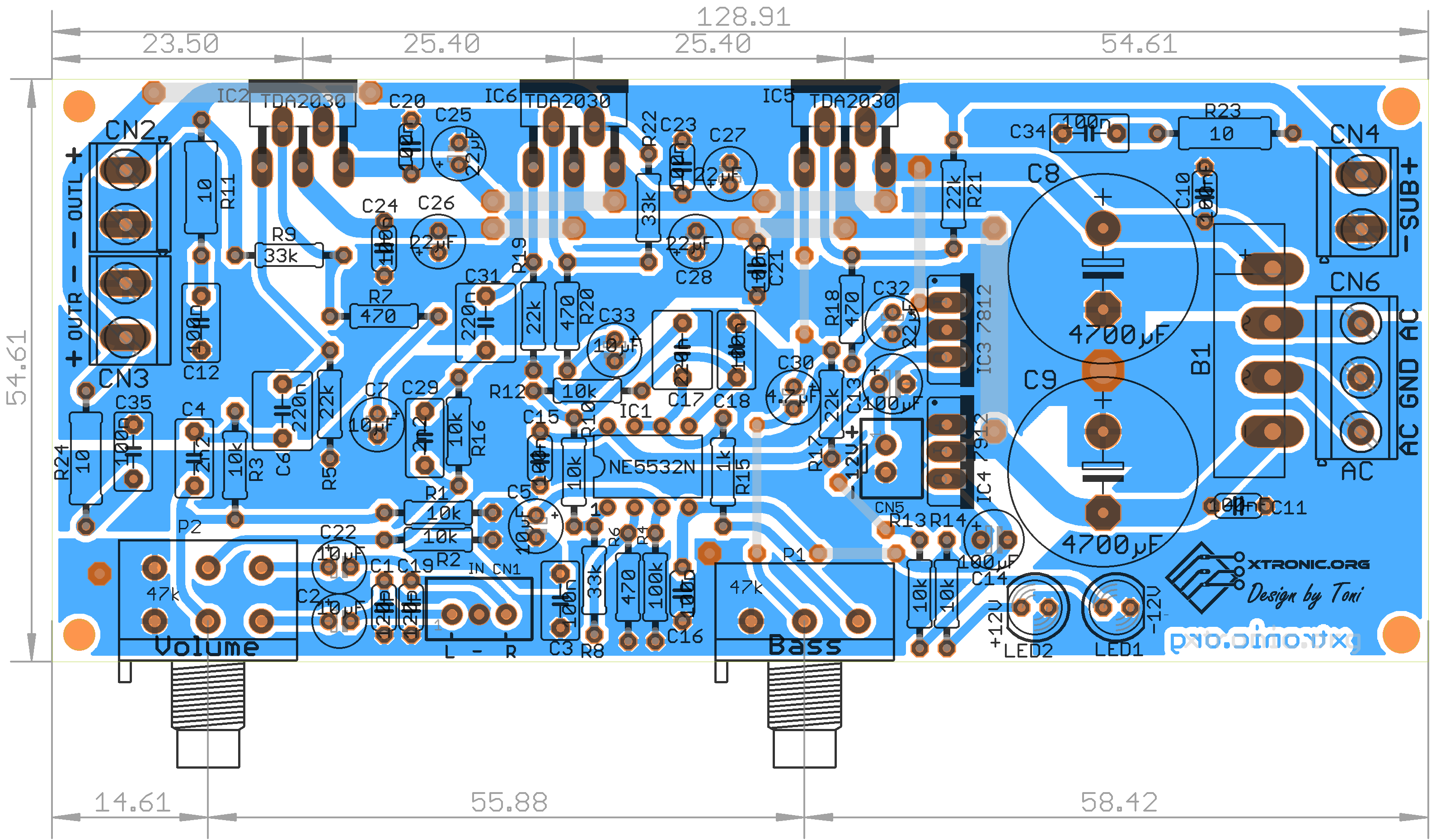 power_amplifier_tda2030_2.1_subwoofer_component_side - Xtronic