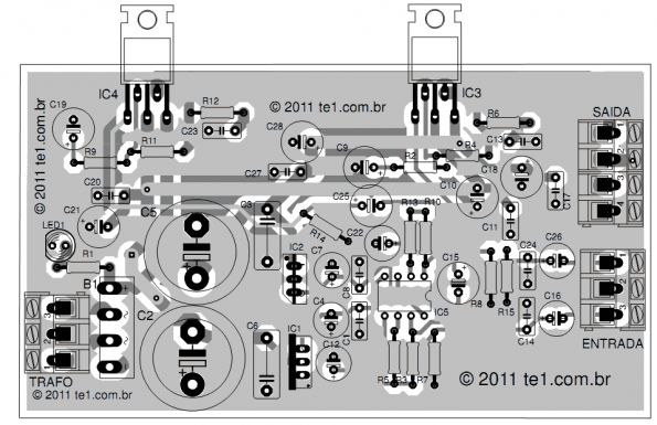 Circuit power audio amplifier stereo LM1875 + NE5532 - 2 x ...