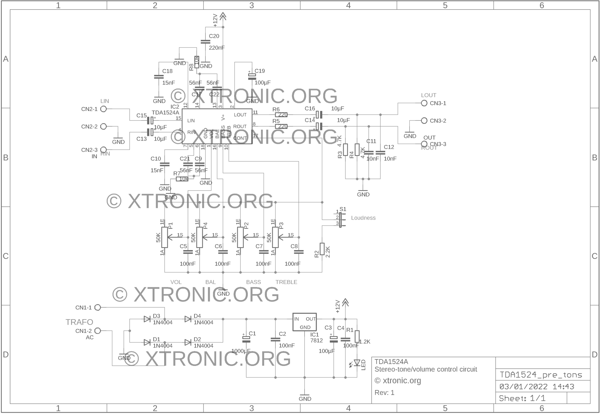 Preamplifier Stereo TDA1524A Bass Treble Schematic - Xtronic.org