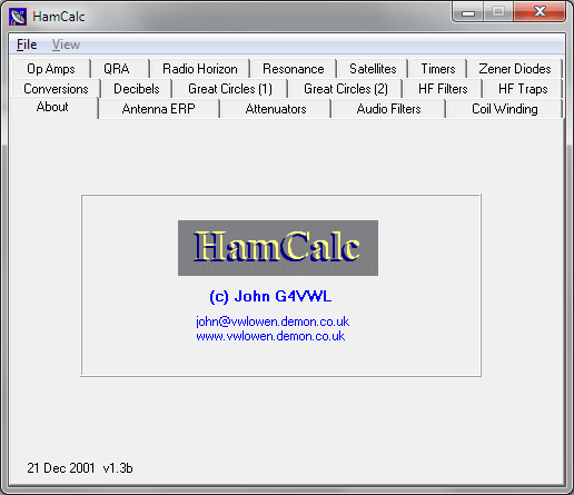 Download Hamcalc V1.3B Collection Of Calculators, For Radio Amateurs