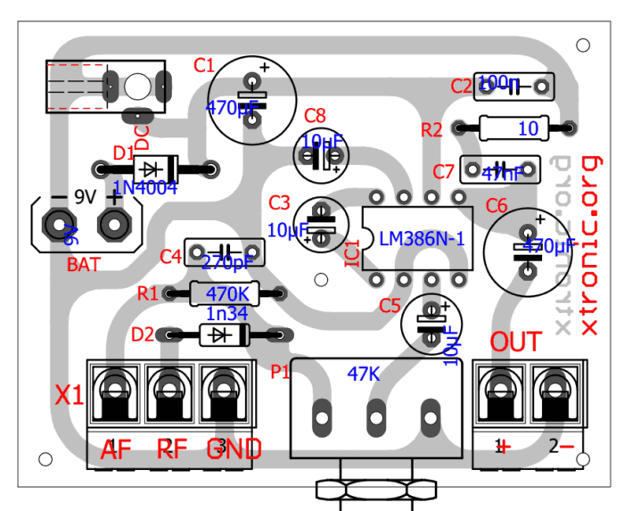 Circuit LM386 Audio and RF Probe Amplifier - Signal Tracer - Xtronic