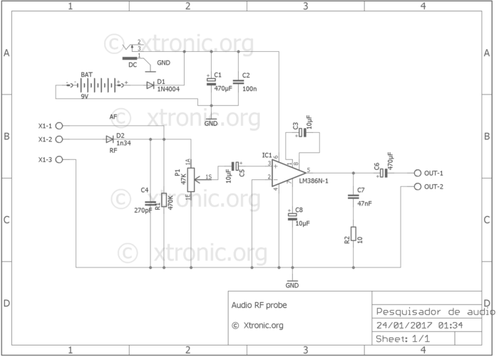 Circuit LM386 Audio And RF Probe Amplifier - Signal Tracer - Xtronic