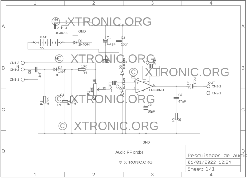 The Lm386 Audio Signal Tracer Rf Probe Amplifier Circuit Diagram