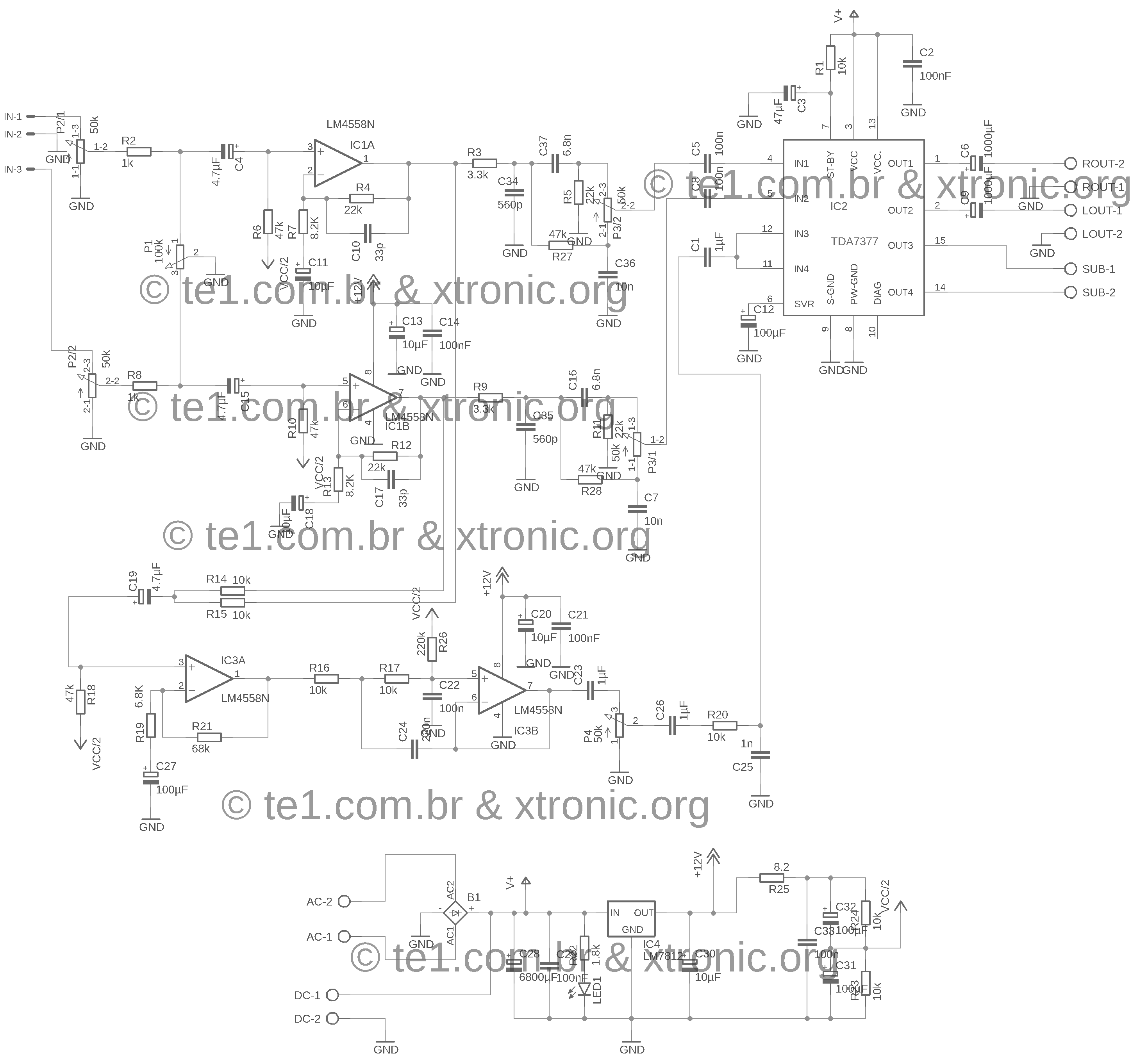 Circuit Power Audio Amplifier With Tda7377 2 1 Xtronic Org