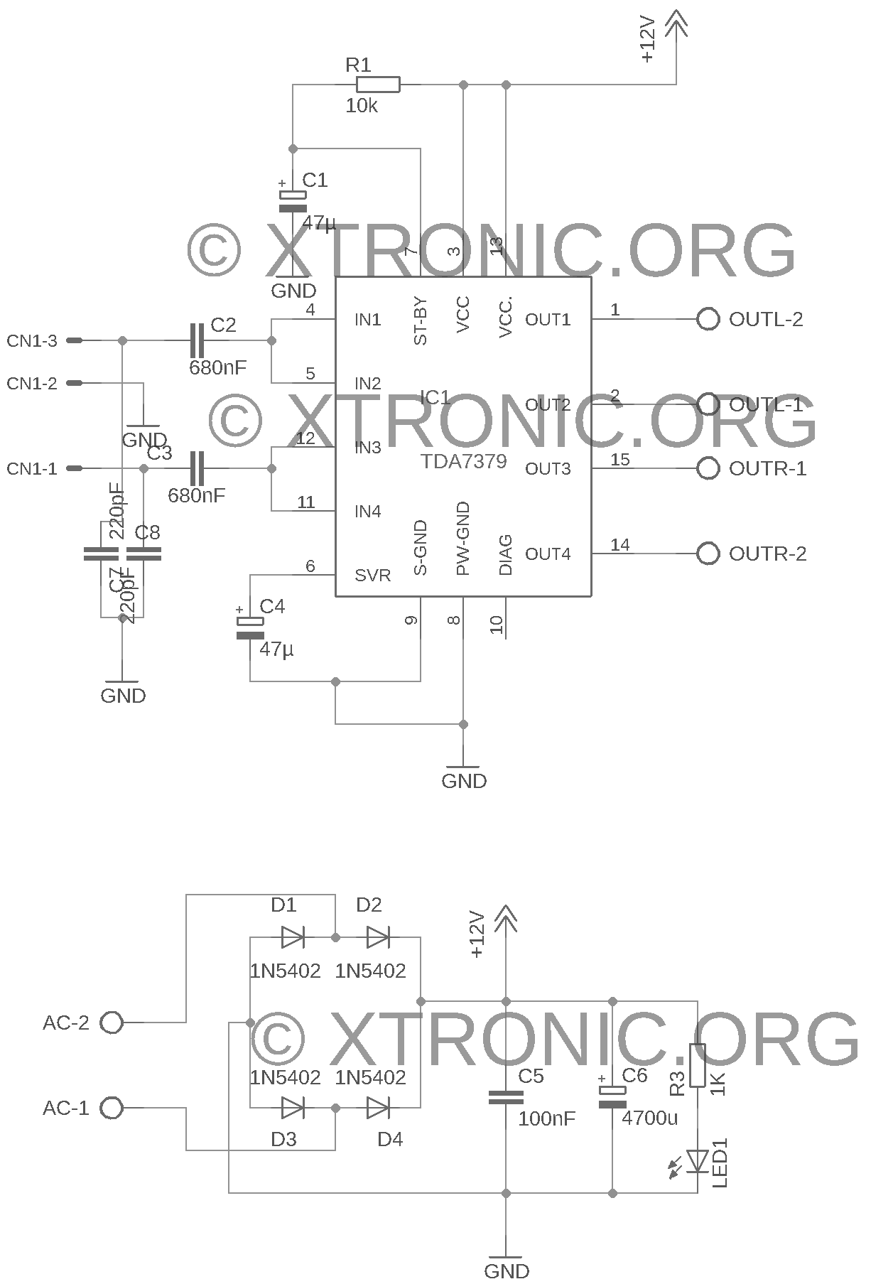 Circuit stereo power amplifier IC TDA7379 38W - Xtronic.org